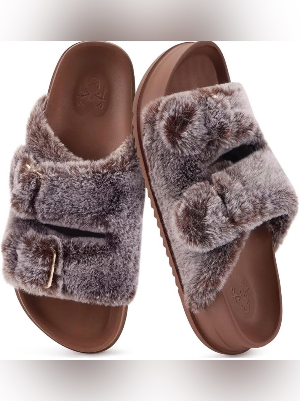 Kuailu Women’s Fluff Slippers Plantar Fasciitis Arch Support Platform Open Toe